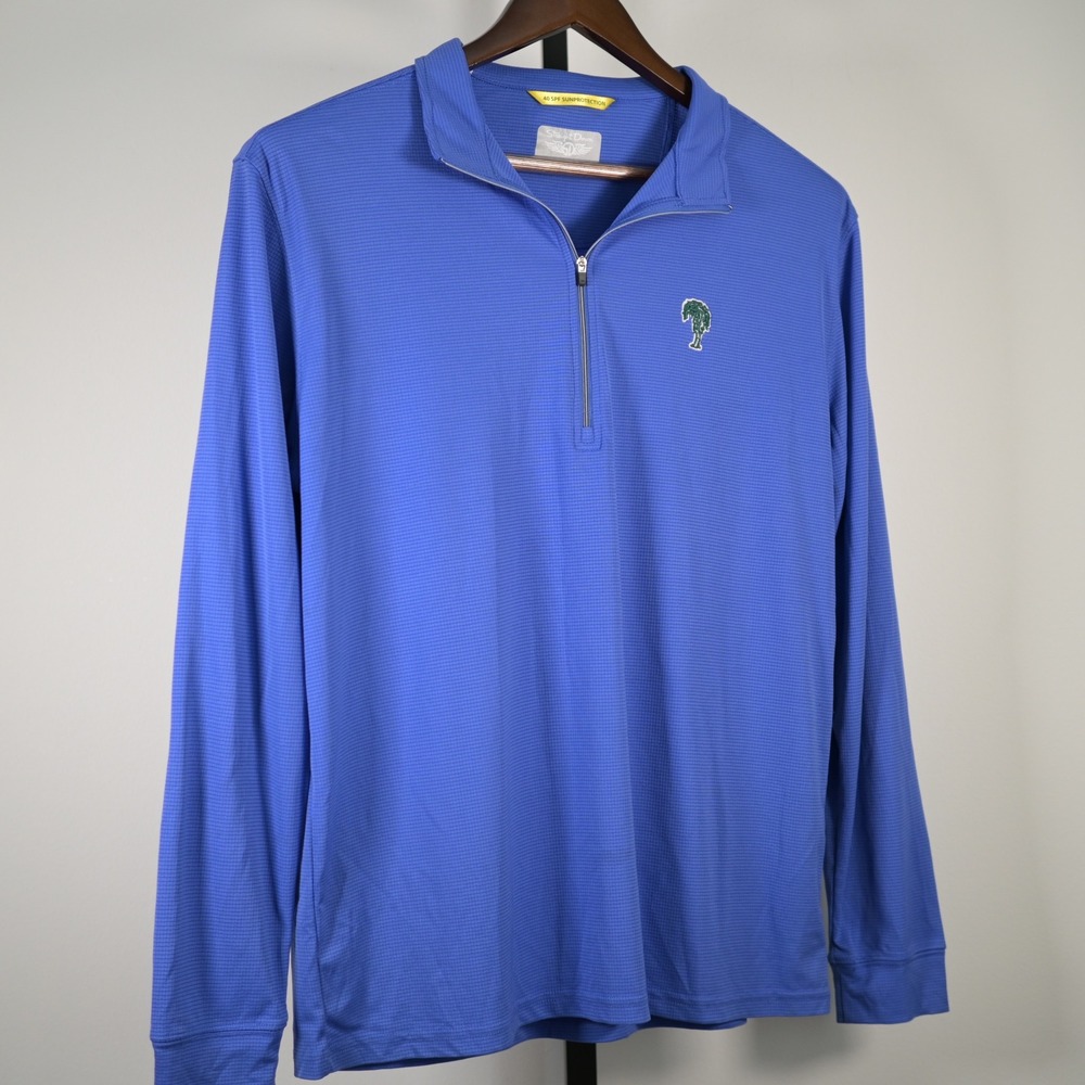 Straight Down Mens Blue Quarter Zip Golf Pullover Palm Tree Logo SPF 40 Size M
